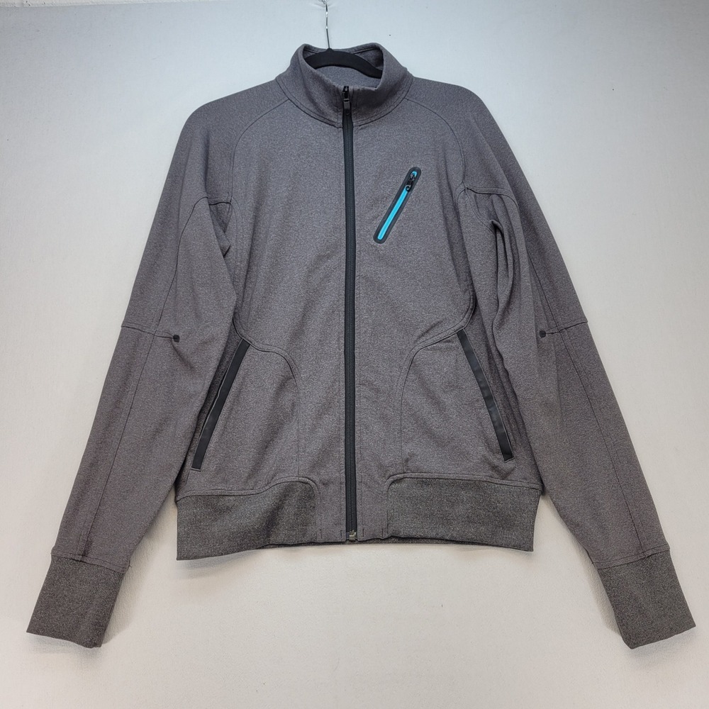 Lululemon Full Zip Trainer Jacket Mens M Gray Athletic Mock Neck Thumbholes